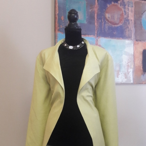 Elana/ Lime Green/ Silk/Open Front Blazer/ Jacket - Picture 5 of 8